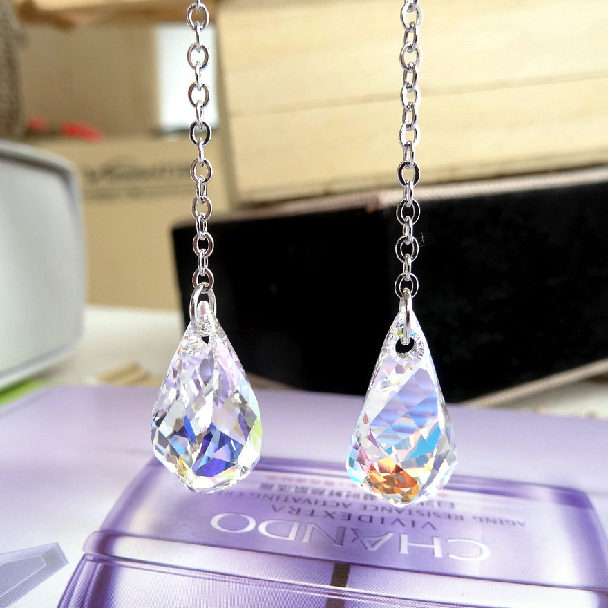 水晶耳线奥地利水晶耳环长款耳饰925银耳坠时尚流行饰品