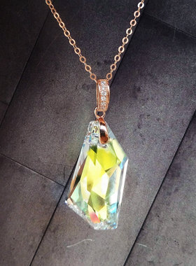 水晶纯银颈链玫瑰金吊坠