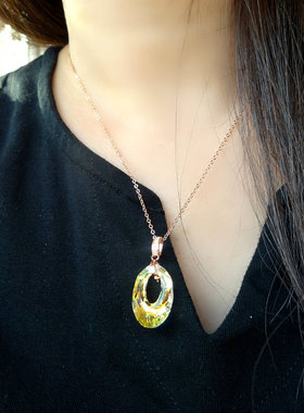 水晶纯银颈链情人节吊坠