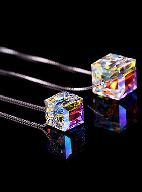 小方块颈链短款情人节礼物吊坠