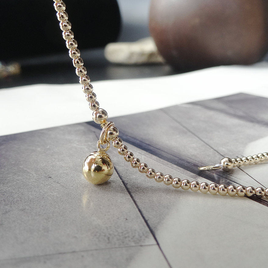 爱意绵绵脚链2mm14K注金小金豆圆球吊坠性感足链脚踝链脚环饰品女