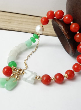 天然翡翠古风串珠南红手链