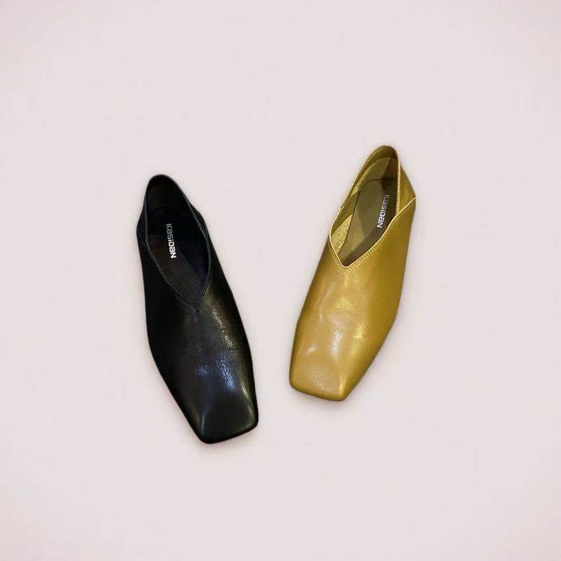 卡斯丹2025年春季欧货新款胎牛皮方头奶奶鞋乐福鞋软底平底单鞋女