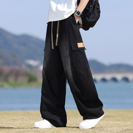 牛仔裤男薄款夏季新款美式高街工装裤子男宽松直筒微喇叭阔腿长裤