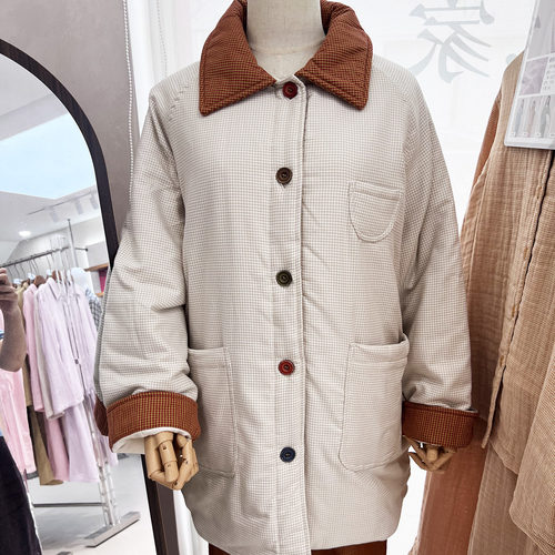 宜色秋冬加厚棉袄套装棉服长款