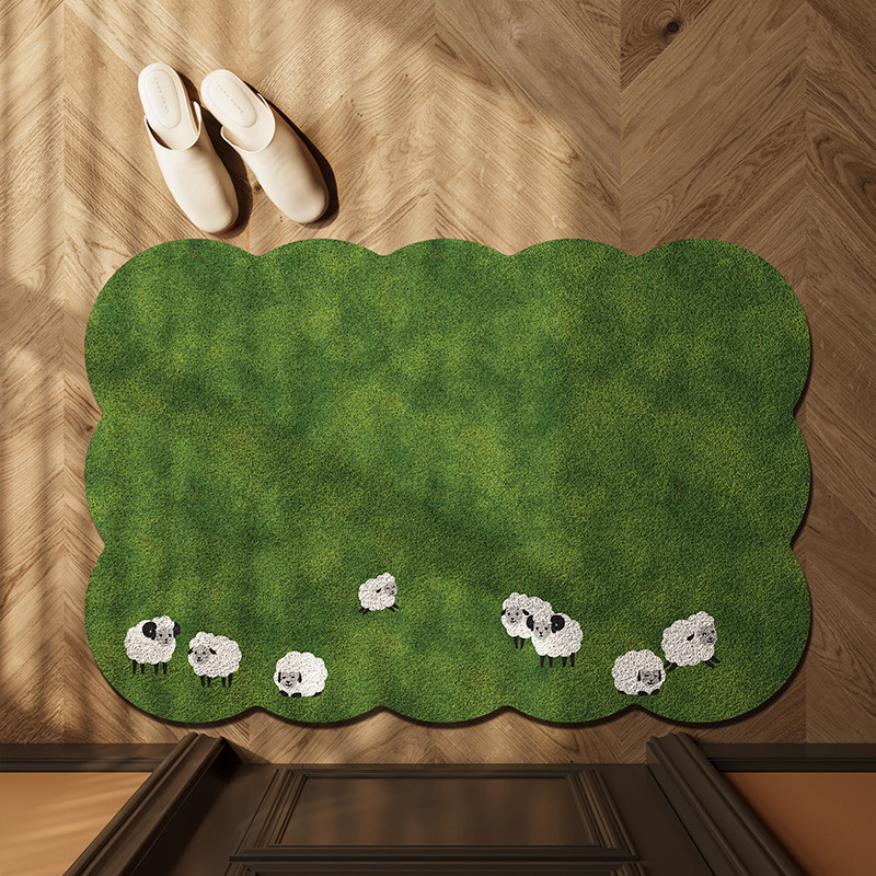 入户门地垫轻奢高级门口防滑地毯进门家用绿色异形丝圈入门脚垫子