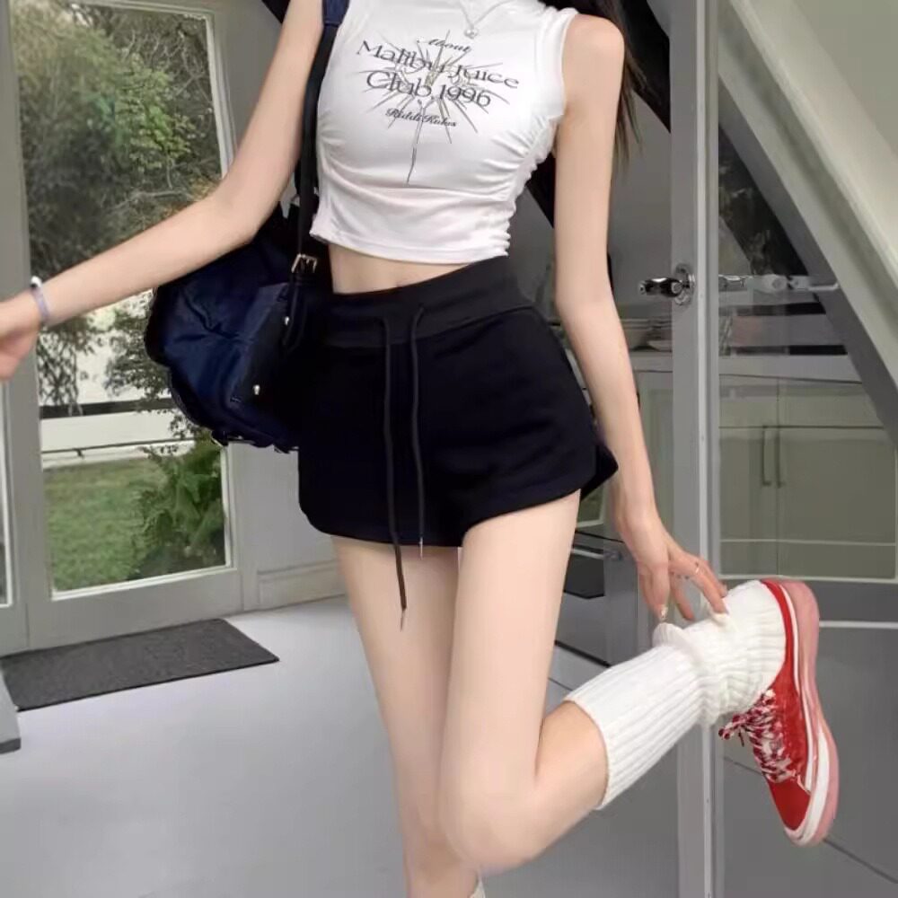 抽绳黑色宽松运动短裤女夏季2026新款高腰显瘦休闲裤外穿阔腿短裤