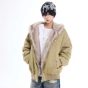 美式座山雕皮草毛领派克服女冬季宽松连帽保暖棉服休闲外套女