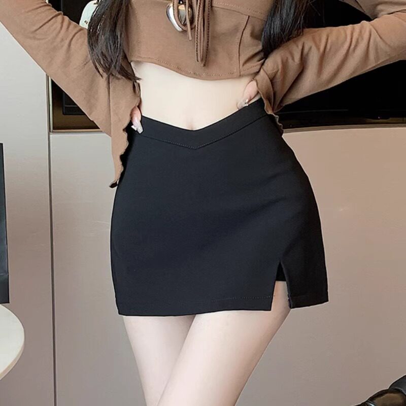 春夏黑色a字开叉半身裙女装辣妹包臀裙高腰显瘦性感修身短裙韩版