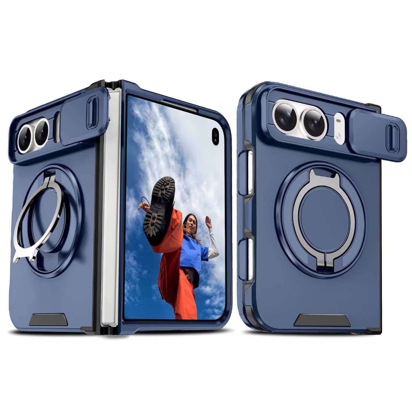 适用iphone Duo苹果折叠机手机壳 全包摄像头盖推窗360旋转支架 磁吸 军士 盔甲 铠甲 防摔 纯色 高档 气囊图片