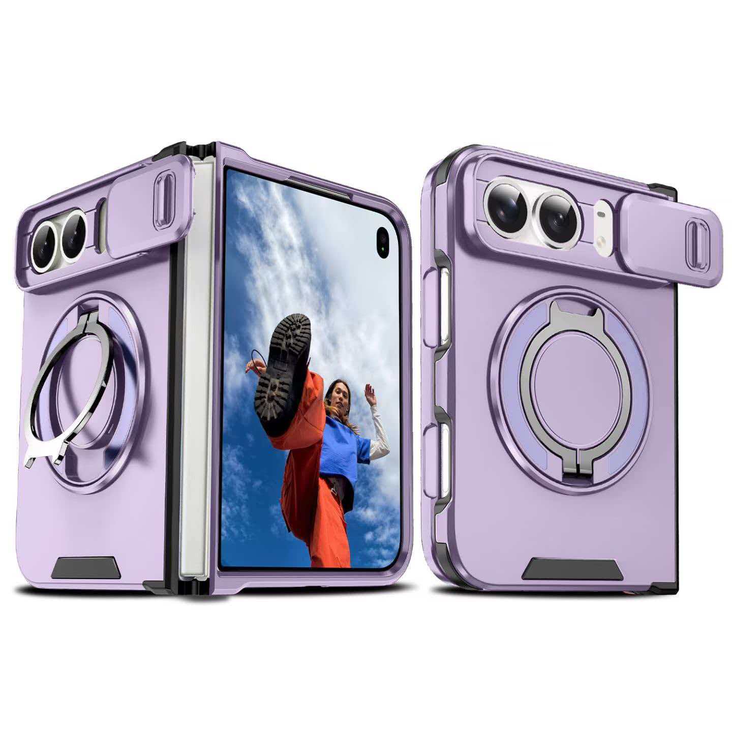 适用iphone Duo苹果折叠机手机壳 全包摄像头盖推窗360旋转支架 磁吸 军士 盔甲 铠甲 防摔 纯色 高档 气囊图片
