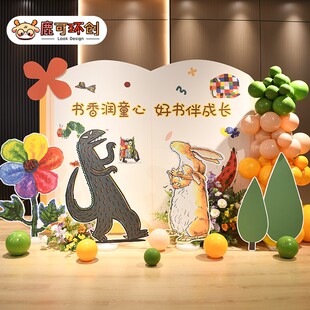 读书日绘本故事主题活动场景布置幼儿园阅读区环创图书馆装饰KT板