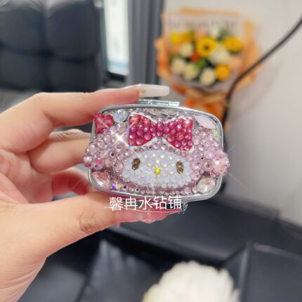 定制随身携带药盒镜子多功能美乐蒂水钻饰品盒药品分装盒