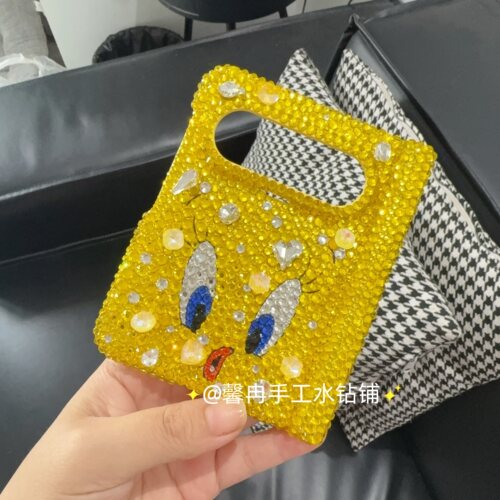 苹果18Duo华为puraxmax典藏版黄色崔迪双中轴手机壳水钻折叠purax