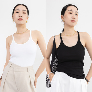 JenUnique纯棉坦克高级白色背心法式 设计感吊带女内搭上衣外穿夏