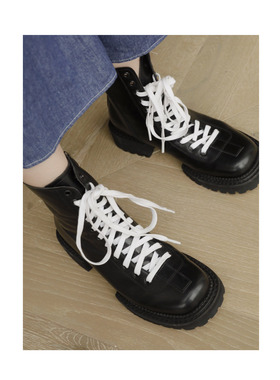 ANN and SAM定制复古方头英伦帅气到不行黑色马丁皮鞋