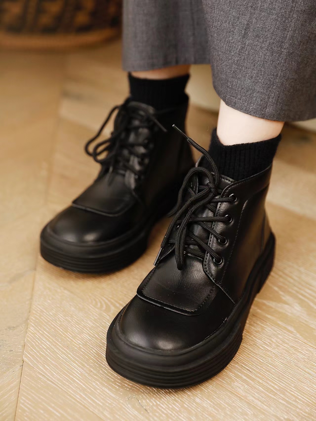 ANNandSAM2025新款帅爆全场马丁靴骑士靴松糕增高加绒保暖秋冬