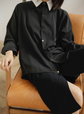 ANN and SAM 早秋撞色双色中性气质衬衫长袖 2024秋冬新品