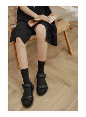 ANNandSAMninja超爱的黑色个性der凉鞋罗马弹力显瘦2024春夏新款