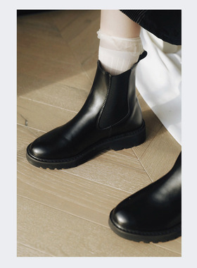 ANN and SAM 中性帅气英伦切尔西黑色马丁靴 2024春夏新品