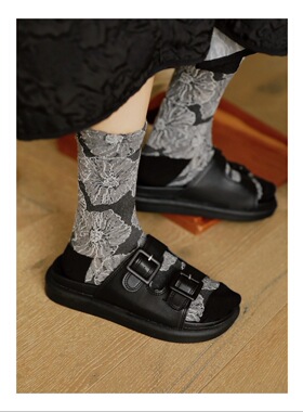 ANN and SAM搭扣黑色平底简约拖鞋夏日 2025春夏