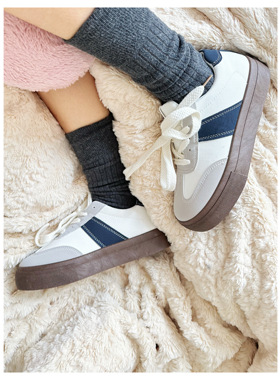 ANN and SAM 2025早春德训休闲拼色小白色系带板鞋复古时尚运动鞋
