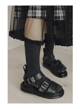 ANN and SAM 炫酷暗黑凉罗马搭扣平底鞋几  清凉一夏2025新品春夏