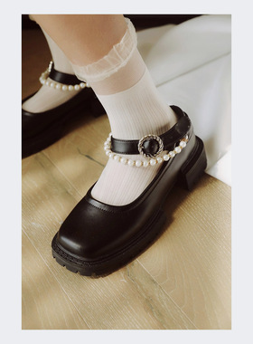 ANNandSAM自留美到爆自制甜美jk珍珠玛丽珍方头平底鞋2025新品