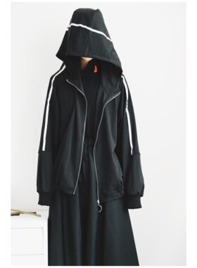 ANN and SAM 新品 黑色狂魔 超实用连帽纯色外套 宽松滴吼