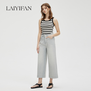 无负担弹力薄柔软直筒七分阔腿牛仔裤 LAIYIFAN 会呼吸莱赛尔棉
