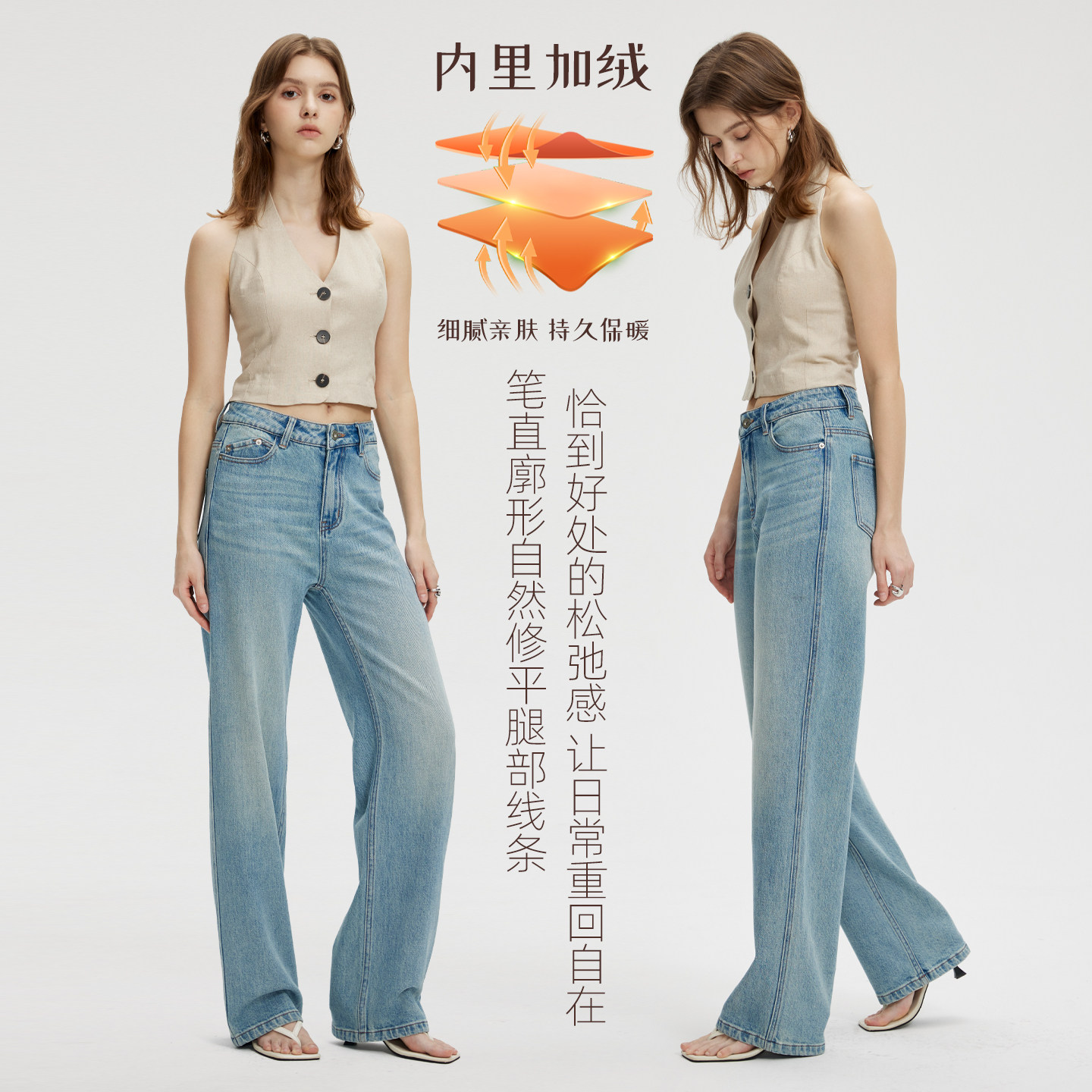 籁以凡【长期主义】窄版阔腿牛仔裤女秋季宽松显瘦直筒拖地长裤子
