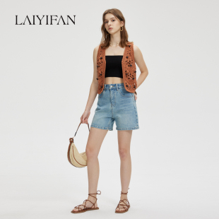 LANYIFAN【360万向弹】夏季A字超模直筒牛仔短裤女遮肉显瘦高腰