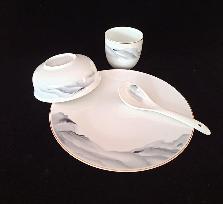 家用酒店轻奢清新四件套骨质瓷餐具陶瓷盘陶瓷碗骨瓷盘子