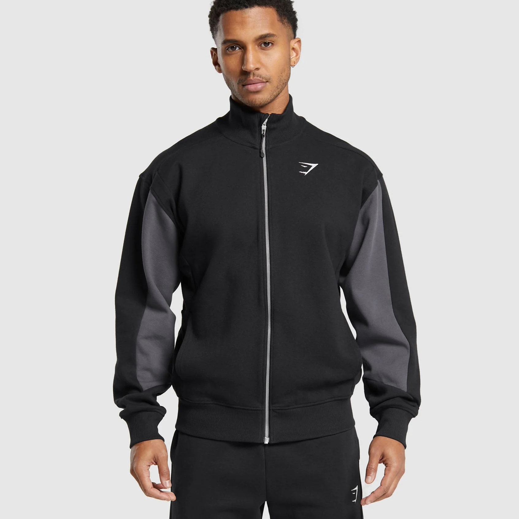 正品现货 GYMSHARK PIQUE TRACK JACKET 运动立领宽松夹克外套