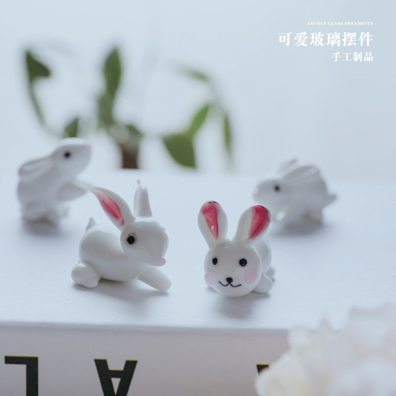 ins风创意兔子动物桌面摆件 玻璃客厅可爱小房子家居书房间装饰品