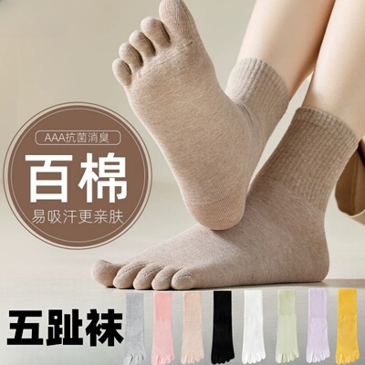 五指袜子女秋冬款中筒拇指防臭女袜纯棉 袜分趾袜女士脚趾五趾