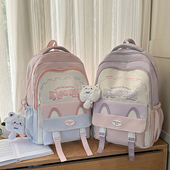 高颜值双肩包女孩初中生轻便护脊百搭大容量背包ins风小学生书包