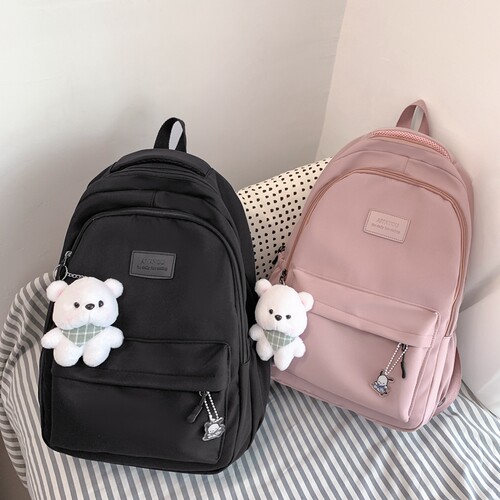 大容量书包女学生纯色简约双肩包