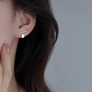 简约几何U形耳钉女一字简约耳环2026年新款潮后挂式小众设计耳饰