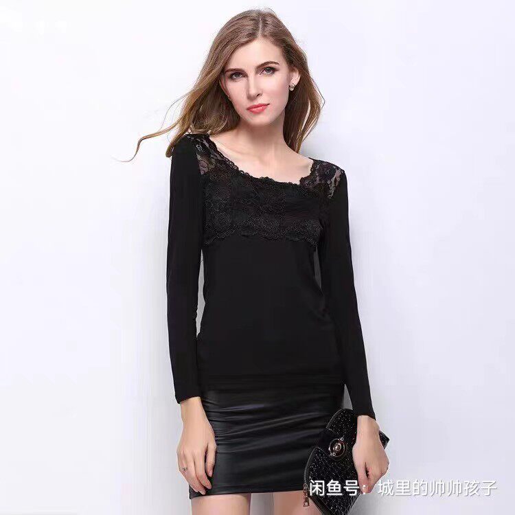 清仓特价蕾丝女士高弹打底衫修身T恤长袖通勤时尚百搭衬衣可外穿