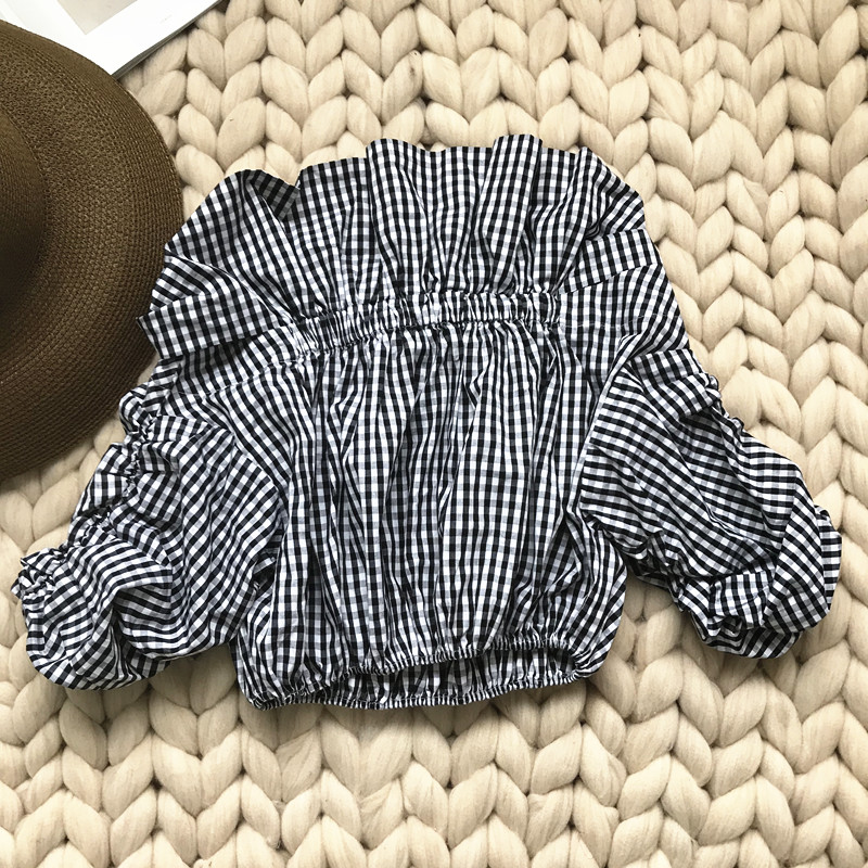ABchic by AB ¶àÖÖ´©·¨ºÚ°×¸ñÎÆÐ±Áì¶¼çºÉÒ¶±ßÒ»×ÖÁì¶Ì¿îÉÏÒÂÅ®