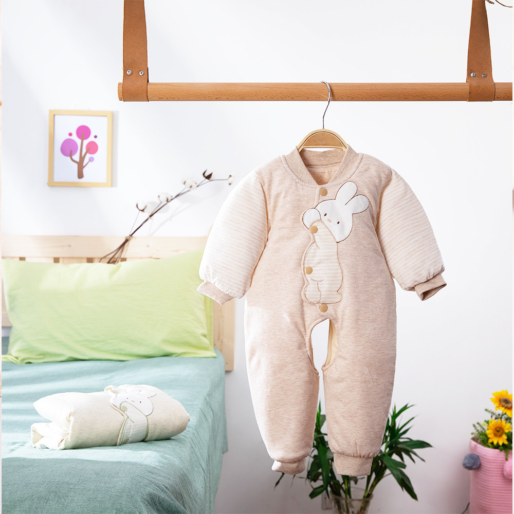 偶园婴儿冬装连体衣男女宝宝加厚夹棉开档棉服秋冬哈衣服爬服