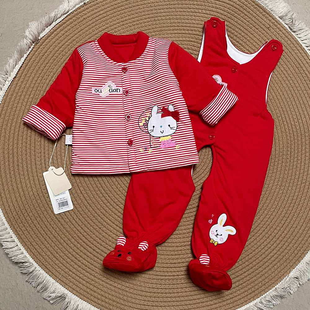 偶园新生婴儿棉衣保暖棉袄男女宝宝秋冬棉服背带裤两件套装外出服