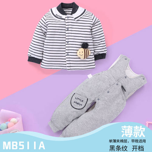 偶园8-MB511A婴儿衣服分体套装秋冬纯棉男女宝宝夹棉背带裤棉衣两