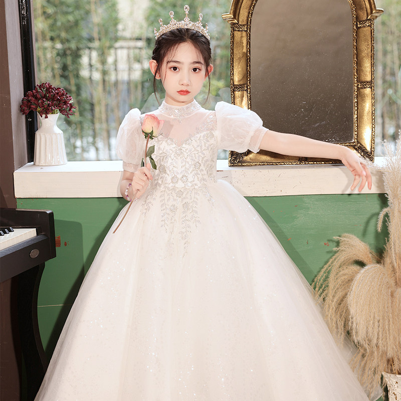 女大童礼服生日公主裙轻奢小众款考级钢琴白色演出服花童婚礼主持