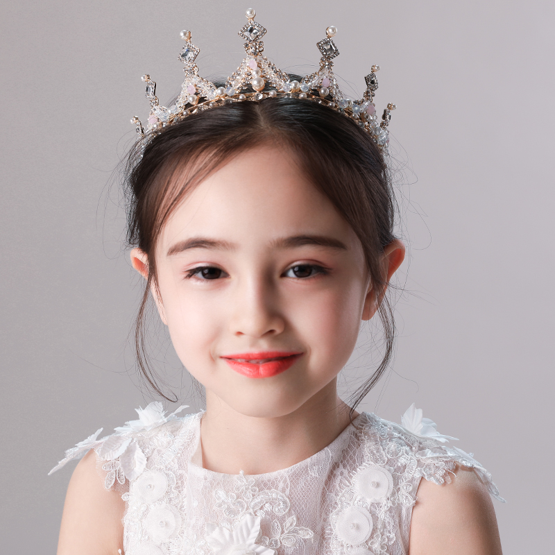 儿童皇冠头饰公主女童王冠水晶写真皇冠生日发卡花童演出造型饰品