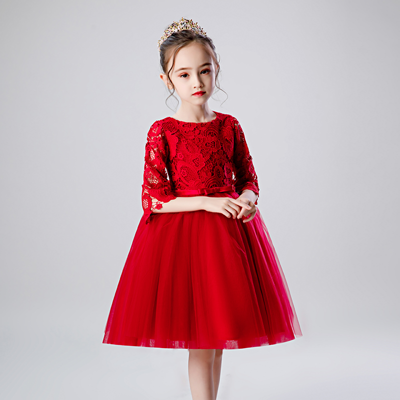 女童公主裙蓬蓬纱儿童生日晚礼服小主持人钢琴演出服花童蕾丝婚纱