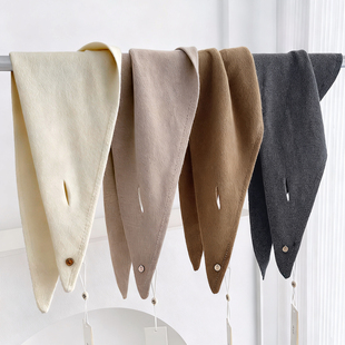 纯色100%羊毛针织穿孔小围巾女三角披肩秋冬韩系软糯保暖领巾围脖