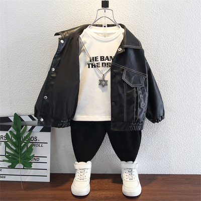 男童皮衣外套2025秋冬新款上衣