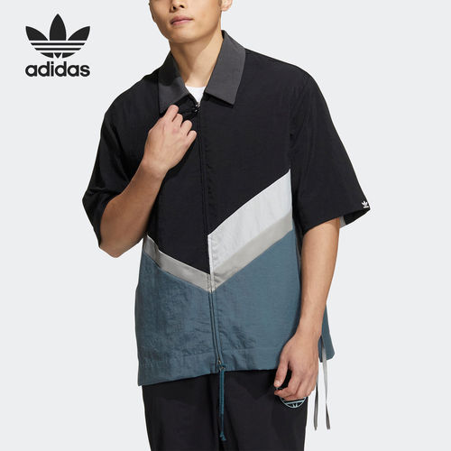 Adidas/阿迪达斯官方正品三叶草男女同款拼色运动短袖衬衫HS0980